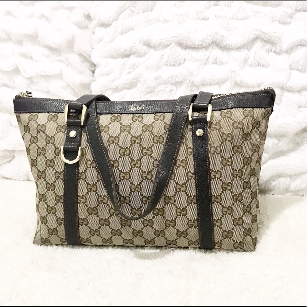 Gucci Abbey Leather and Canvas Tote